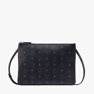 MCM Dark Blue Leather Messenger Bag